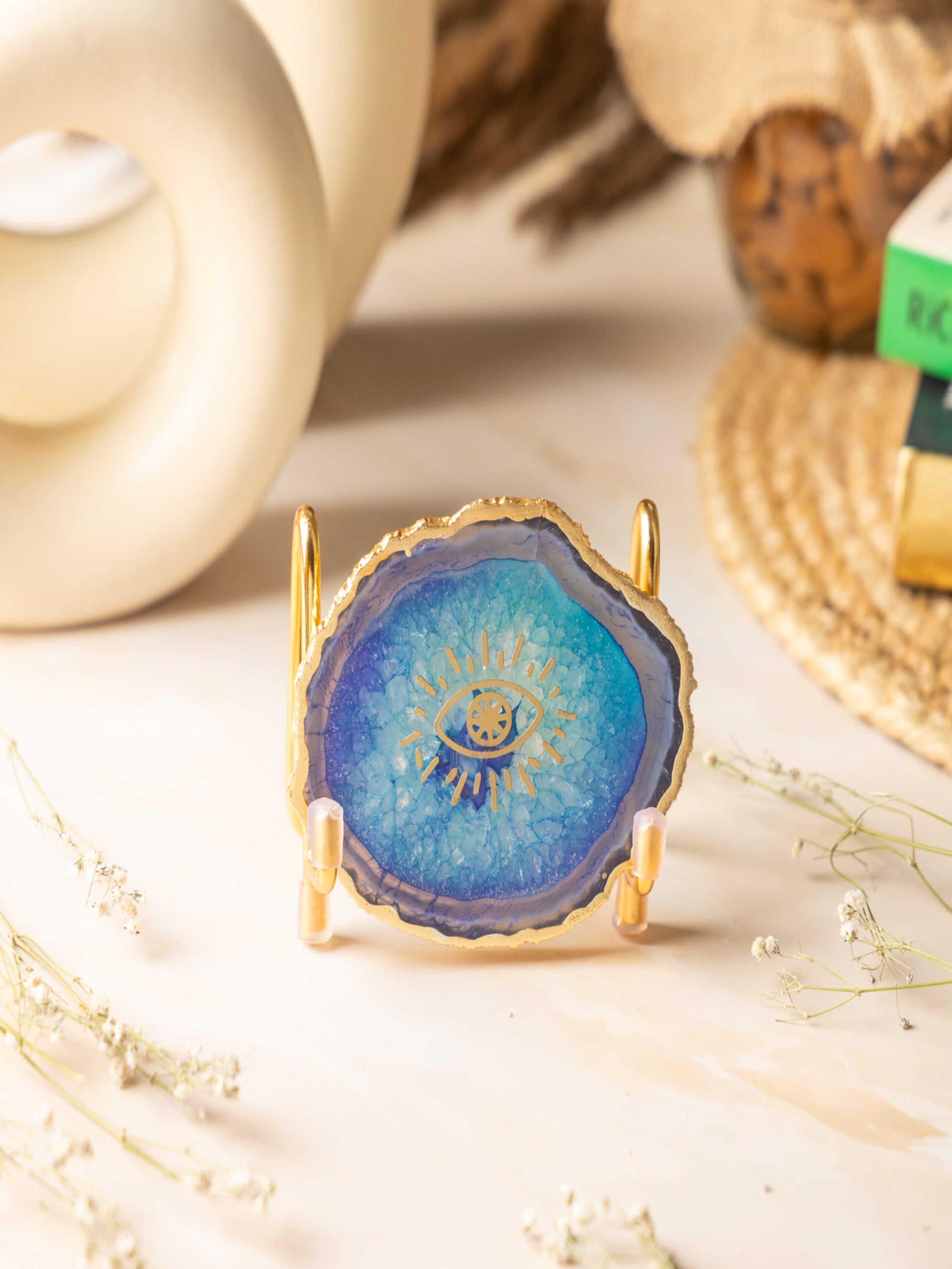 Evil Eye Agate Metal Showpeice