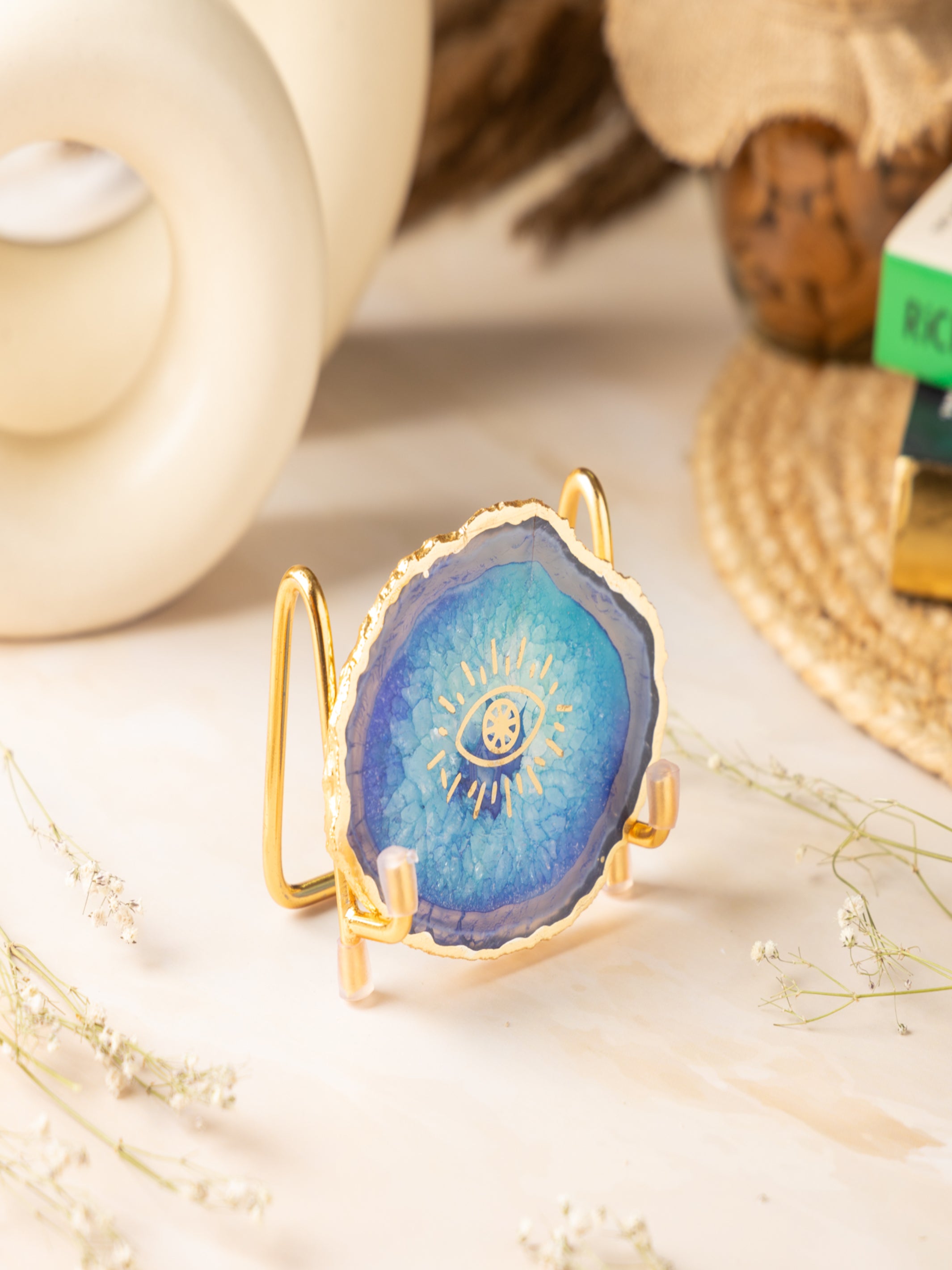 Evil Eye Agate Metal Showpeice