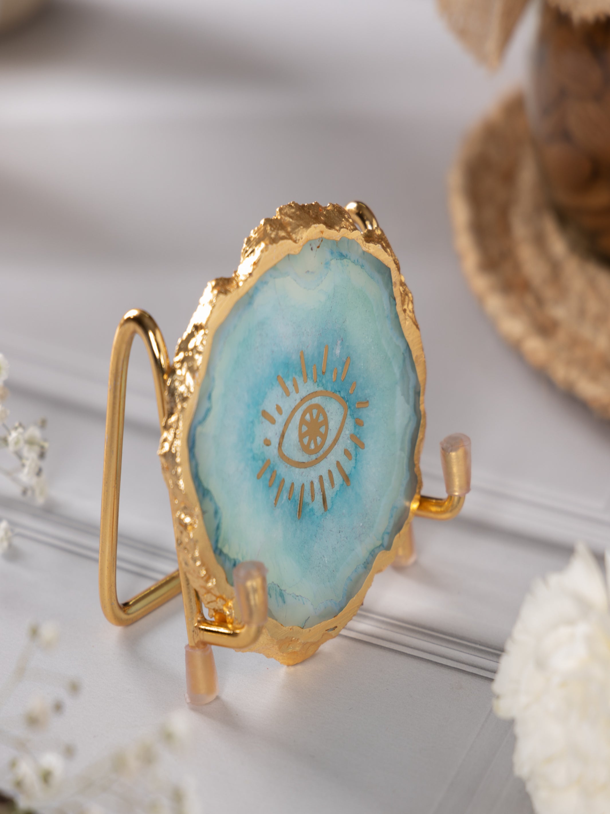 Evil Eye Agate Metal Showpeice