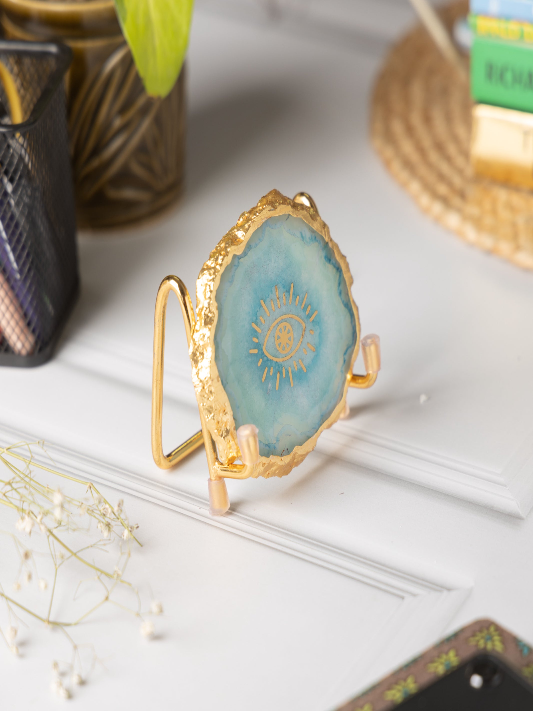 Evil Eye Agate Metal Showpeice