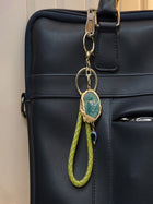 Pink Solar Agate Gold Plated Key Chain with Evil Eye