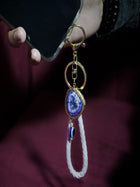 Pink Solar Agate Gold Plated Key Chain with Evil Eye