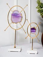Purple Agate Metal Criss Cross Shape Showpiece with Marble Base Set of 2 Home Decor Accent