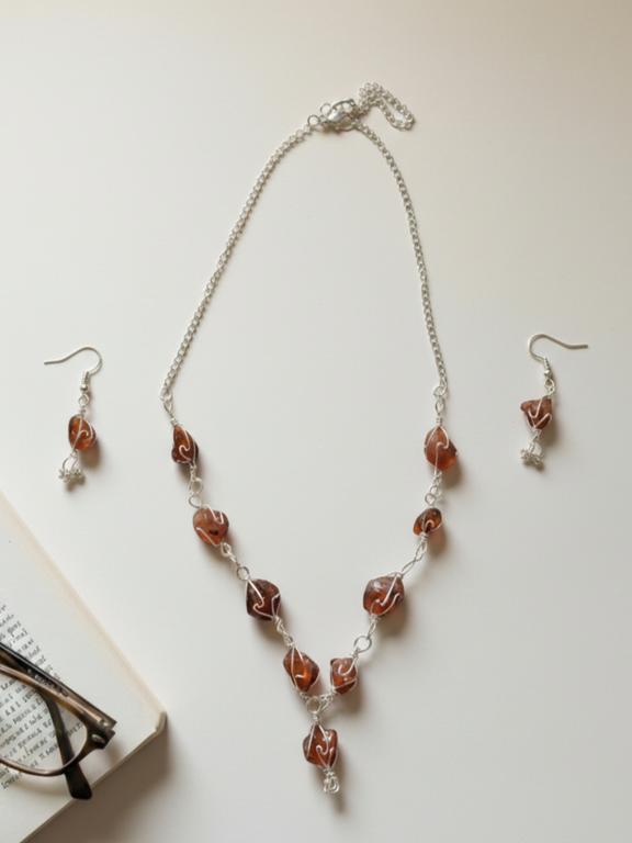 Smoky Quartz Brown Necklace With Earings