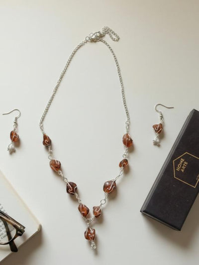 Smoky Quartz Brown Necklace With Earings