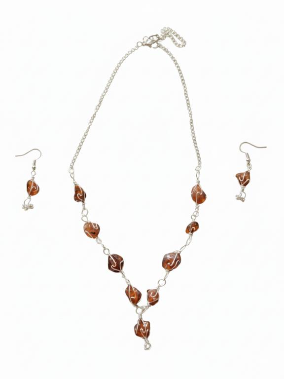Smoky Quartz Brown Necklace With Earings