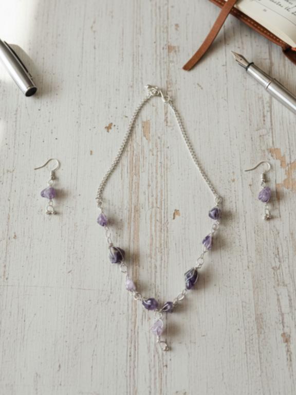 Amethyst Necklace With Earings