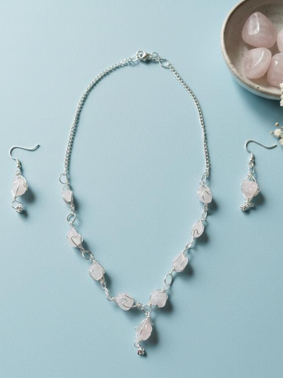 Rose Quartz  Necklace with Earings