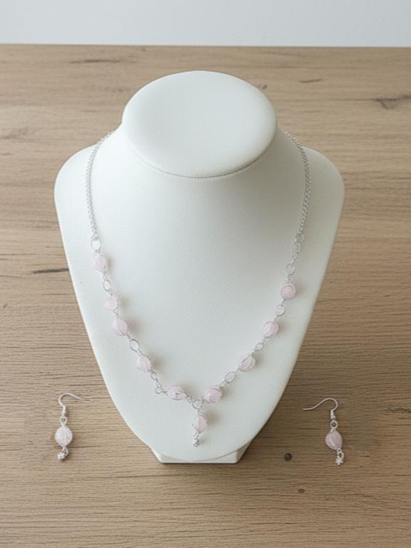Rose Quartz  Necklace with Earings
