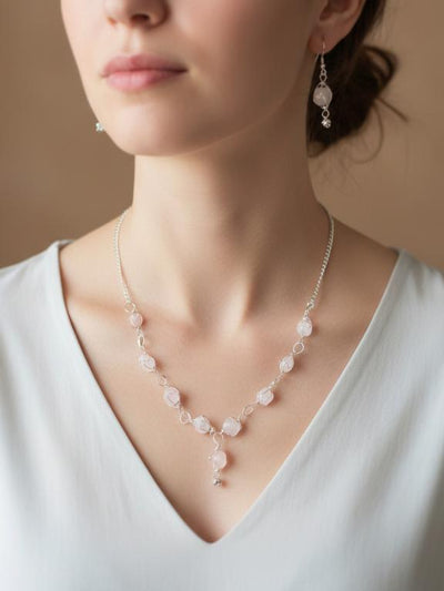 Rose Quartz  Necklace with Earings