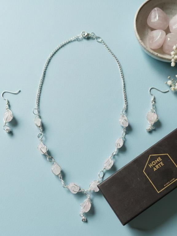 Rose Quartz  Necklace with Earings