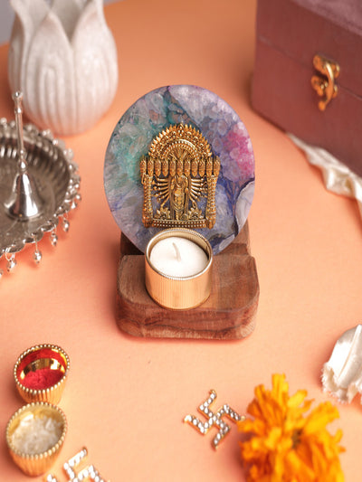 Agate Narayan Wooden Tealight - Mixed Agate
