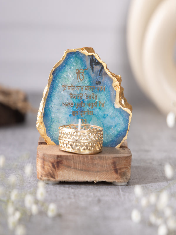 Ik Onkar Mantra Agate Tealight Wooden