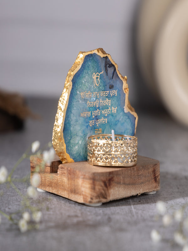 Ik Onkar Mantra Agate Tealight Wooden