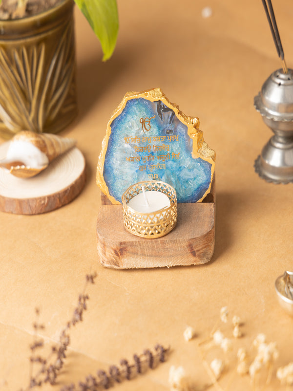 Ik Onkar Mantra Agate Tealight Wooden