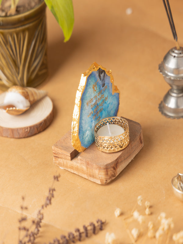 Ik Onkar Mantra Agate Tealight Wooden