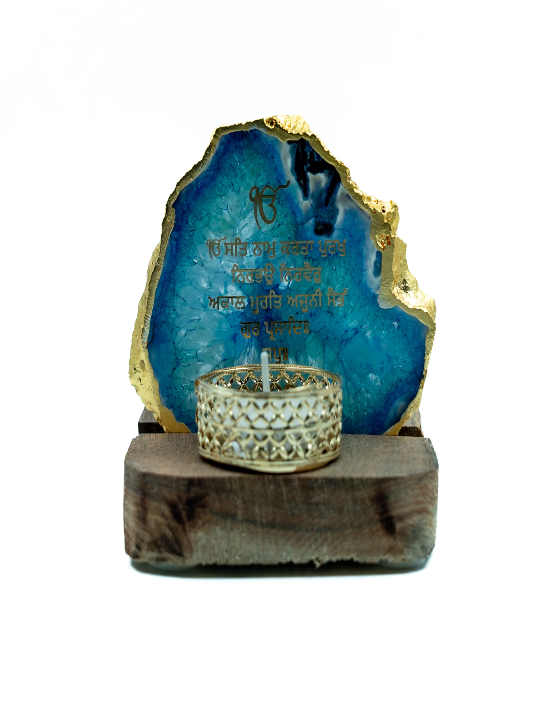 Ik Onkar Mantra Agate Tealight Wooden