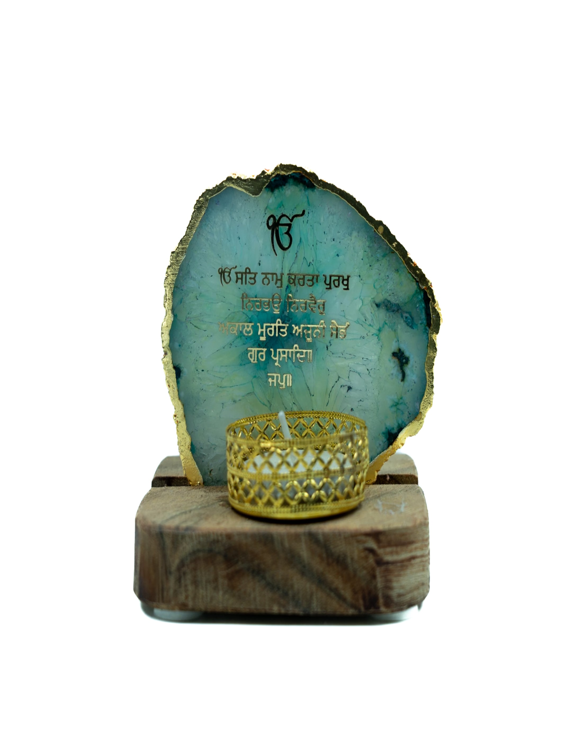 Ik Onkar Mantra Agate Tealight Wooden