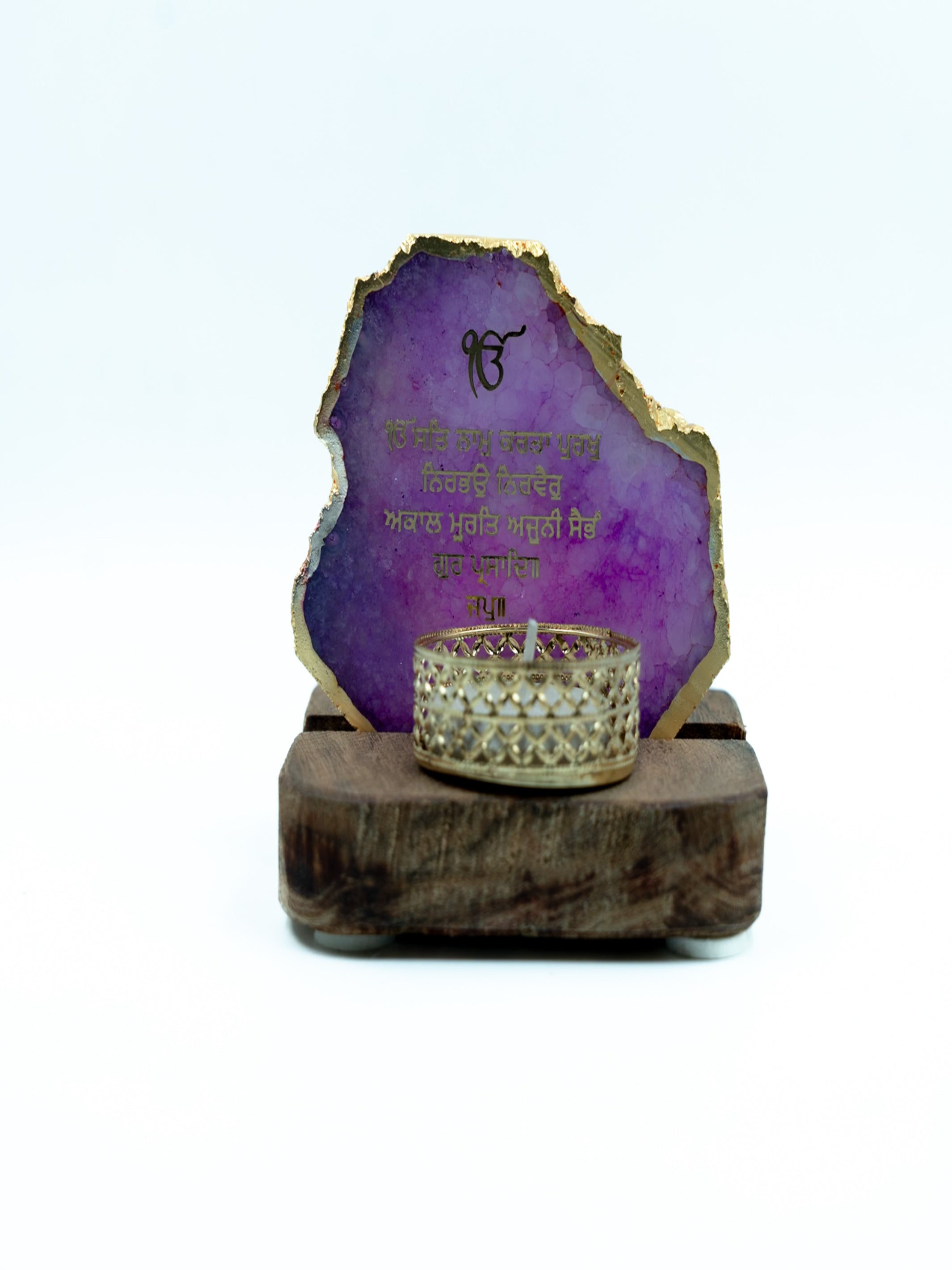 Ik Onkar Mantra Agate Tealight Wooden