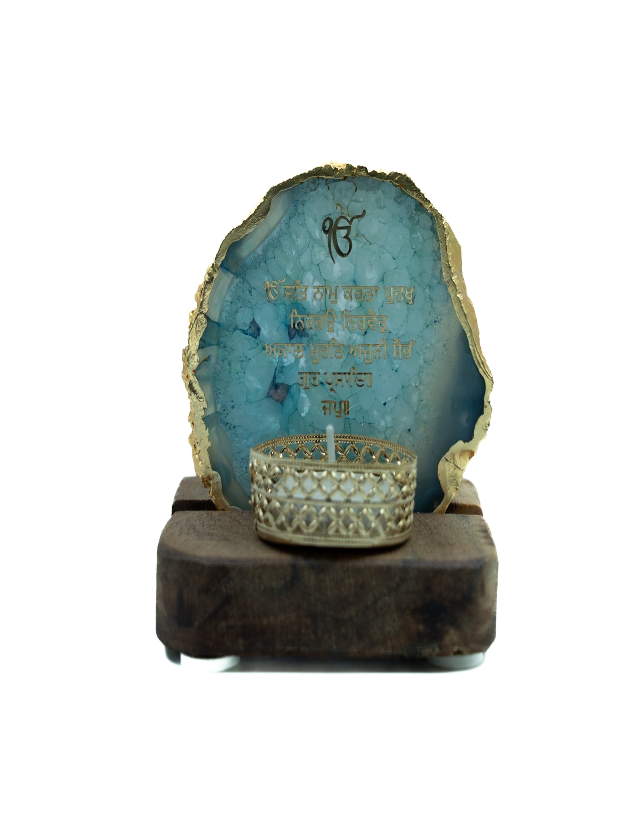 Ik Onkar Mantra Agate Tealight Wooden