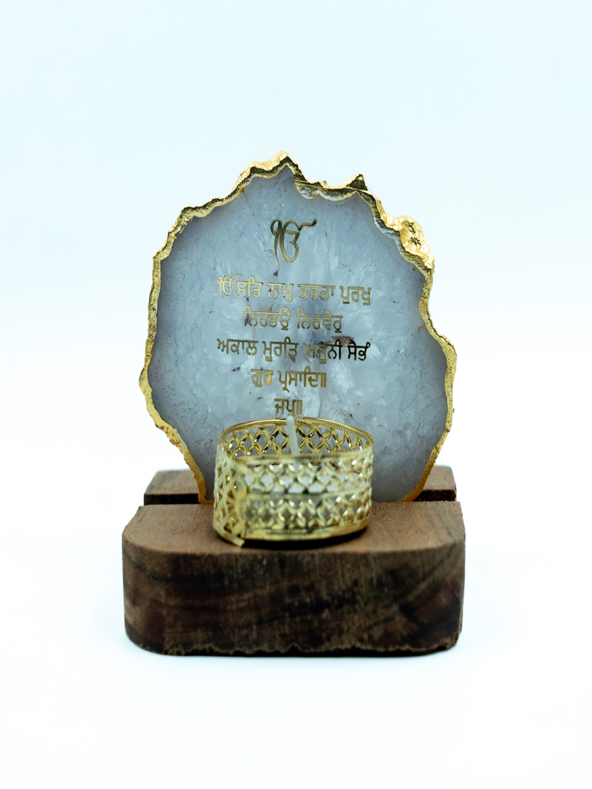 Ik Onkar Mantra Agate Tealight Wooden