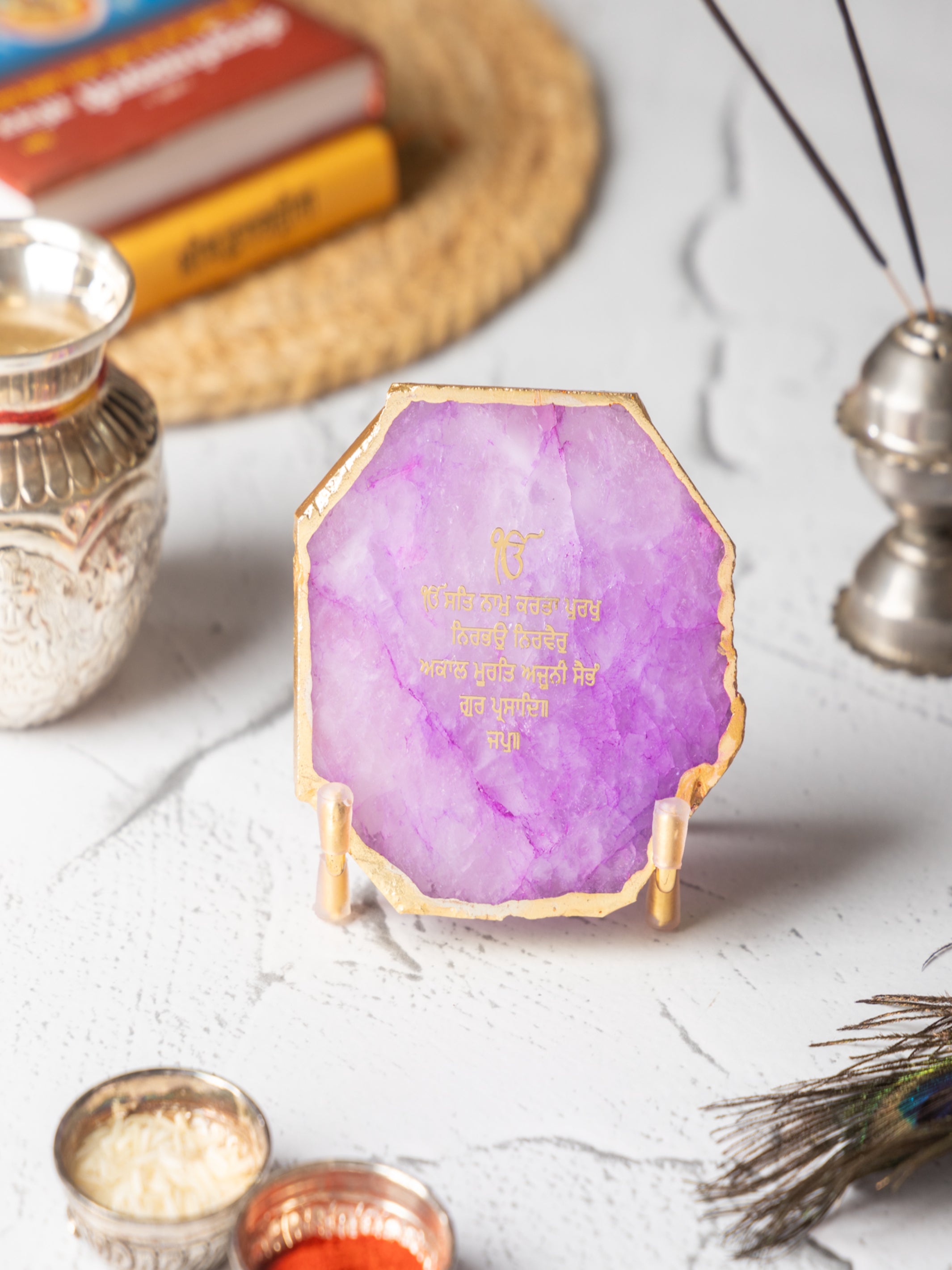 Ik Onkar Mantra Agate Metal Showpeice