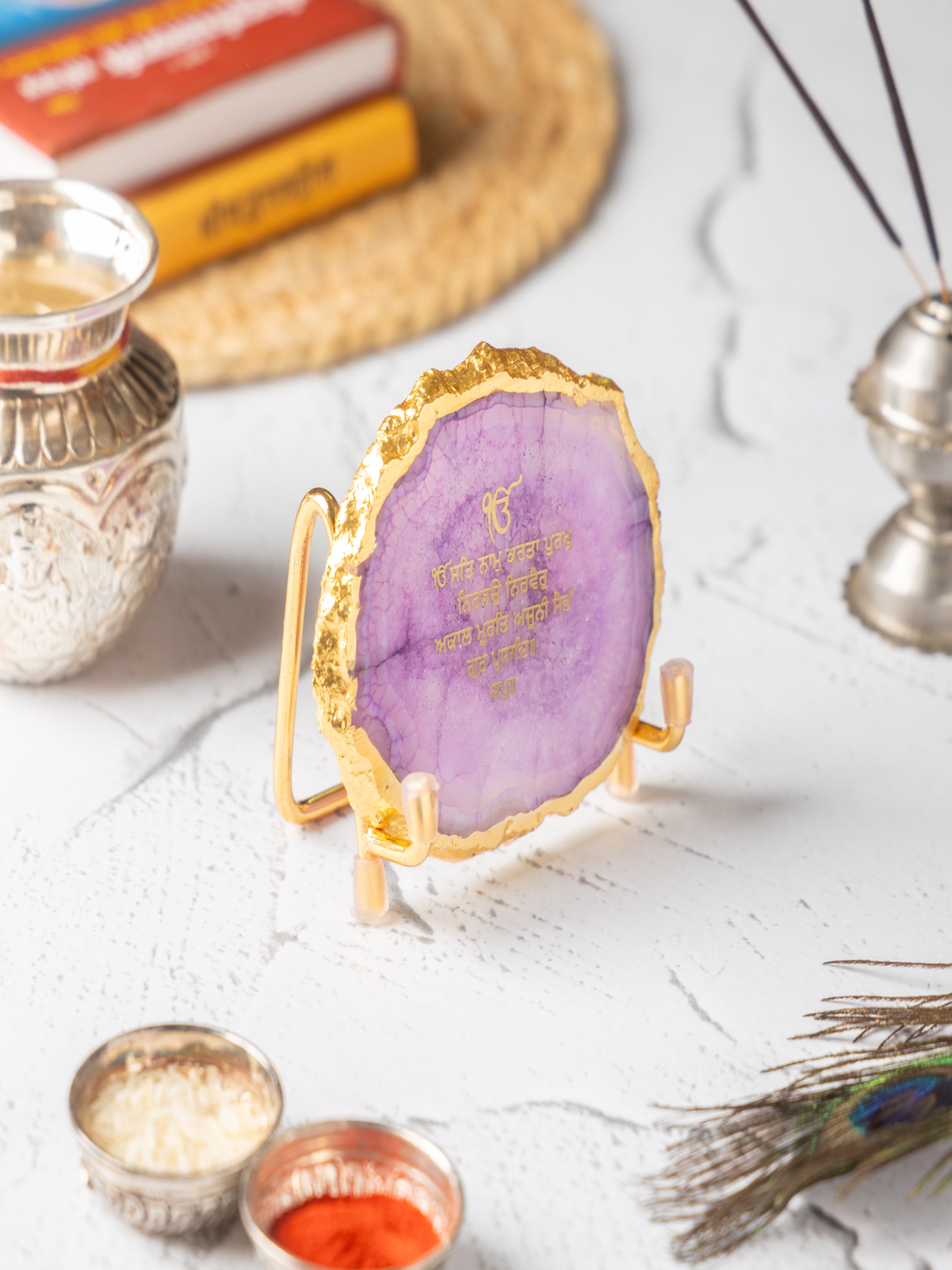Ik Onkar Mantra Agate Metal Showpeice