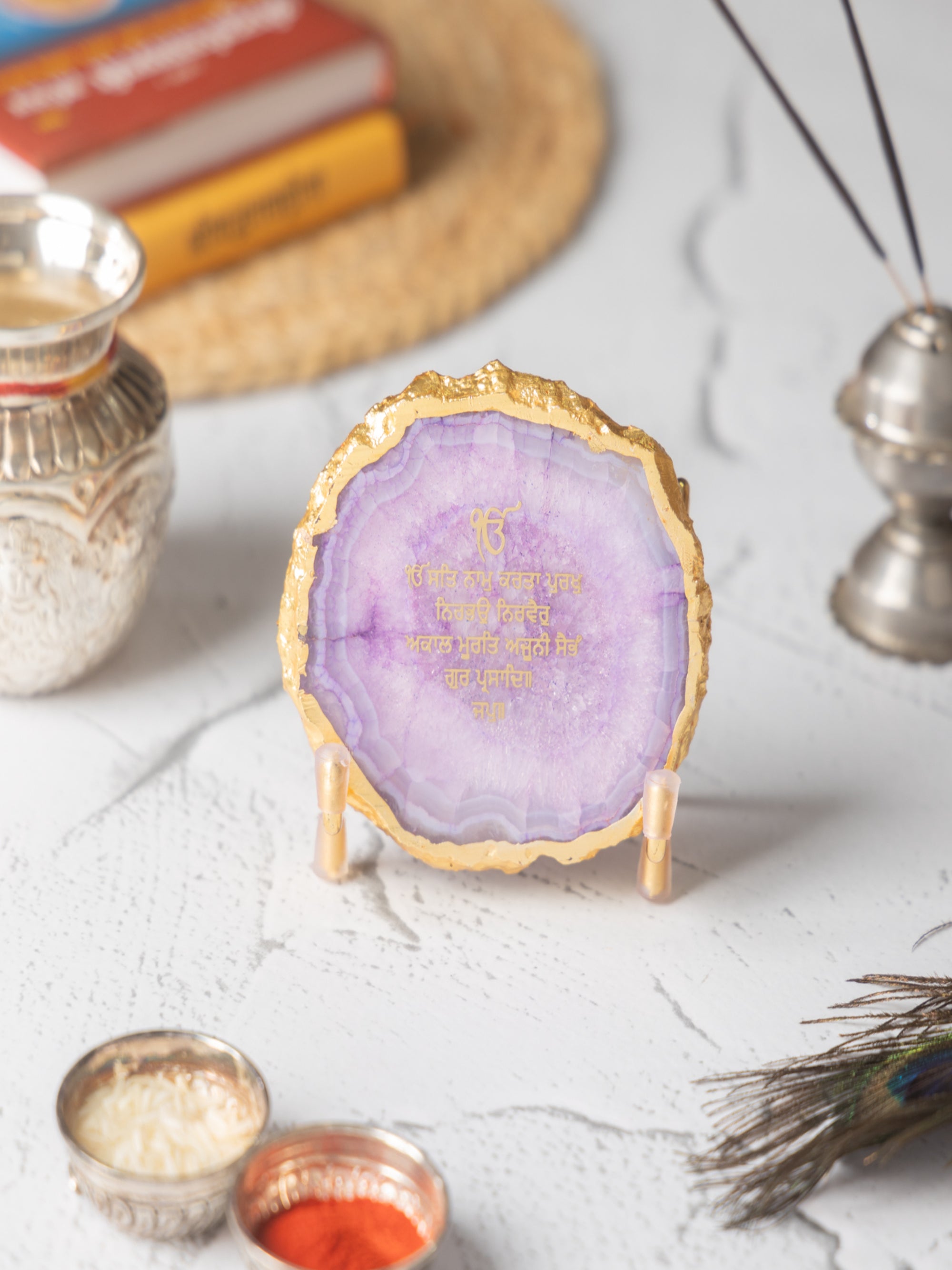 Ik Onkar Mantra Agate Metal Showpeice