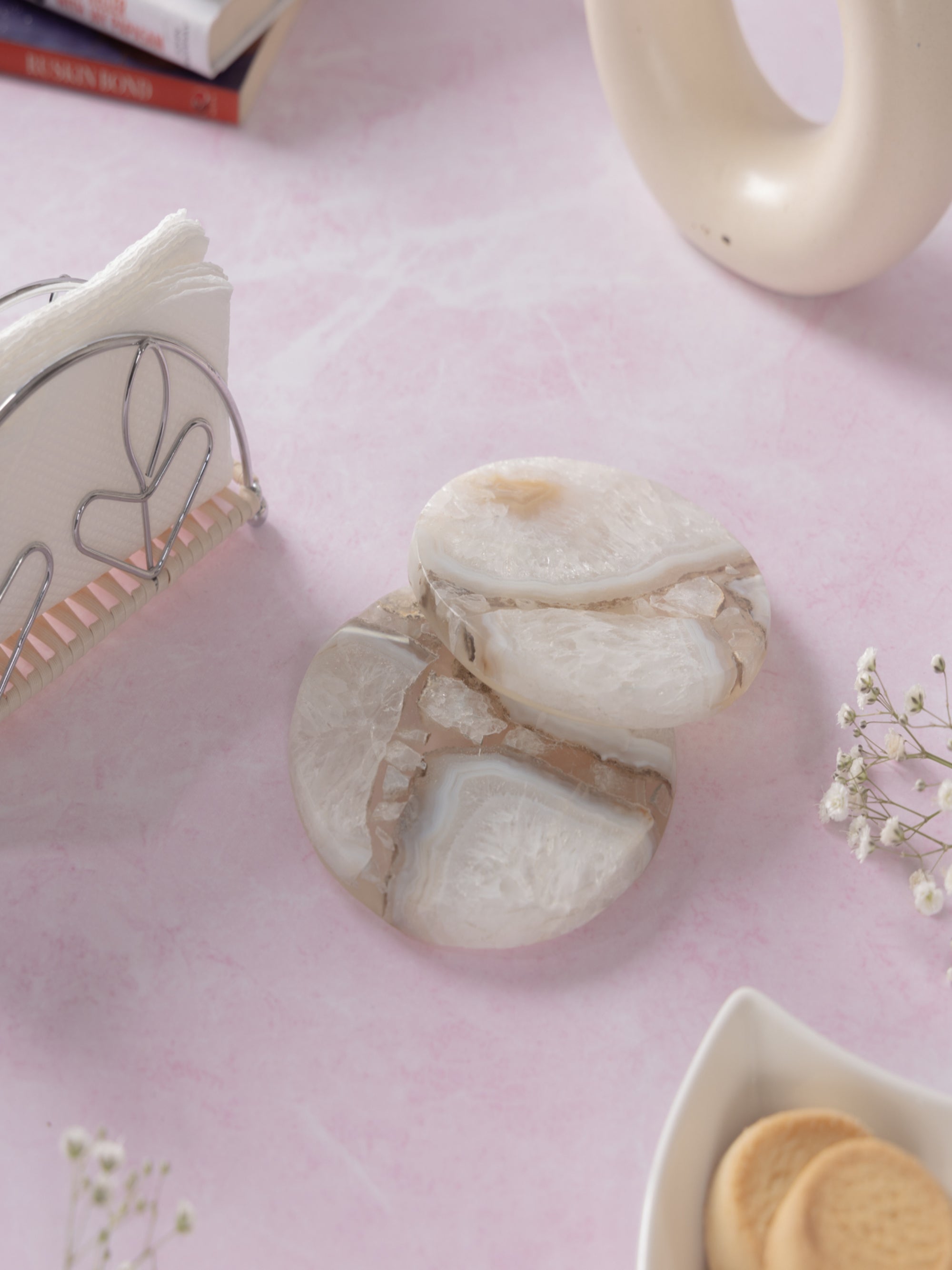 Agate Round Resin Coaster Set Of 2