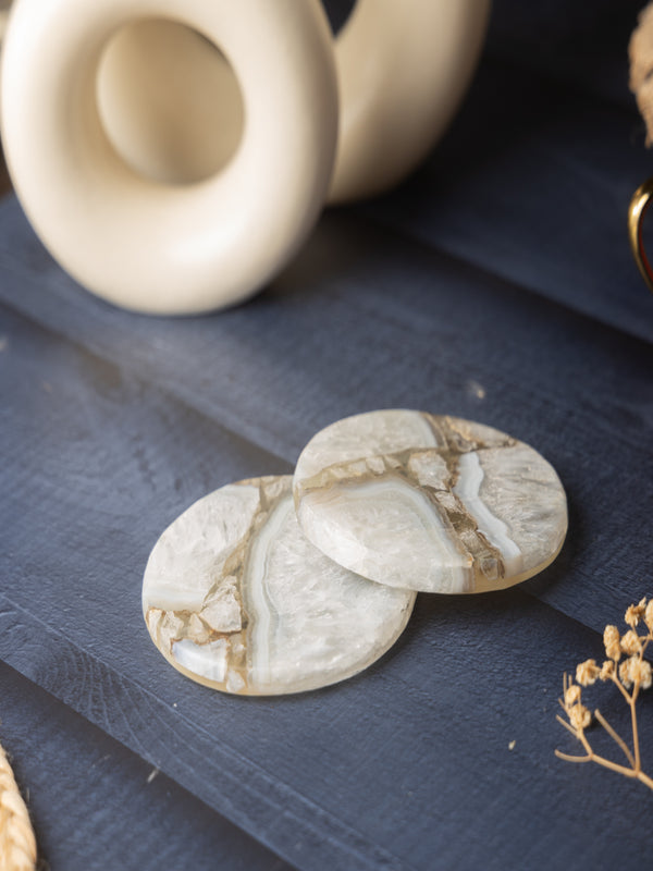 Agate Round Resin Coaster Set Of 2