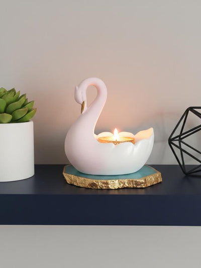 Swan Shaped Tealight Candle Holder Agate Base Blue