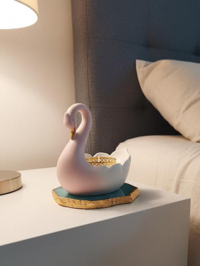 Swan Shaped Tealight Candle Holder Agate Base Blue