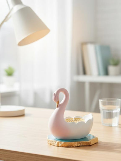 Swan Shaped Tealight Candle Holder Agate Base Blue