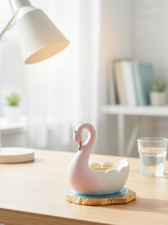 Swan Shaped Tealight Candle Holder Agate Base Blue