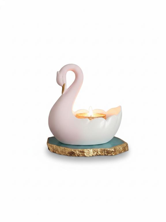 Swan Shaped Tealight Candle Holder Agate Base Blue