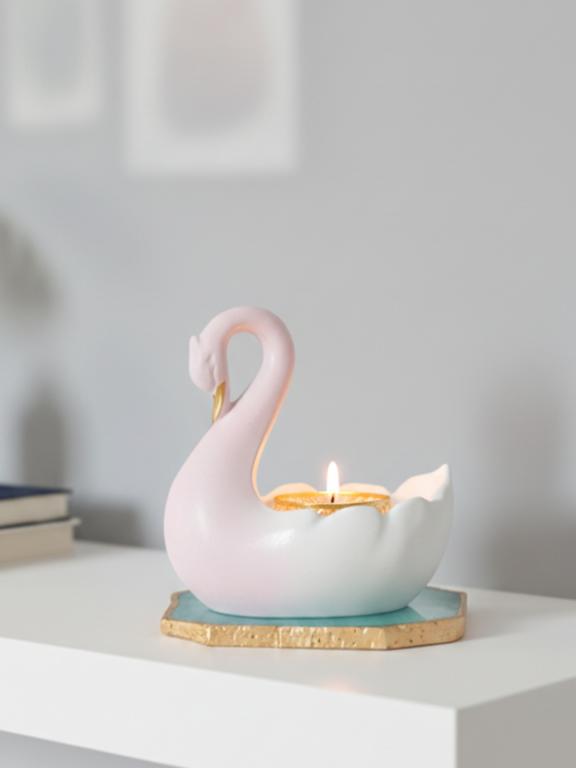Swan Shaped Tealight Candle Holder Agate Base Green