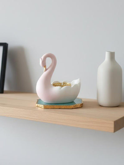 Swan Shaped Tealight Candle Holder Agate Base Green