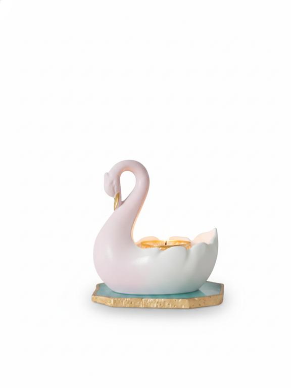 Swan Shaped Tealight Candle Holder Agate Base Green