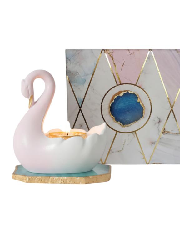 Swan Shaped Tealight Candle Holder Agate Base Green
