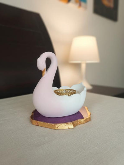 Swan Shaped Tealight Candle Holder Agate Base Pink