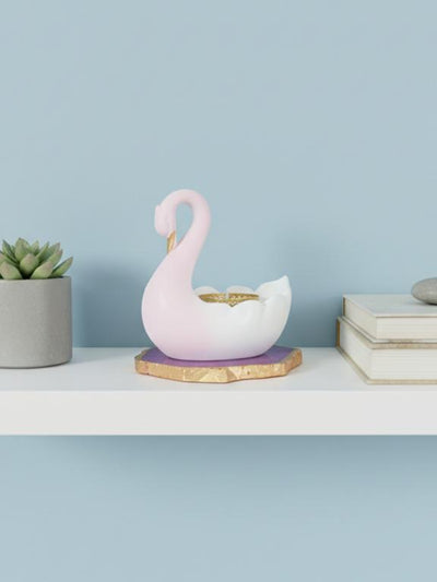 Swan Shaped Tealight Candle Holder Agate Base Pink