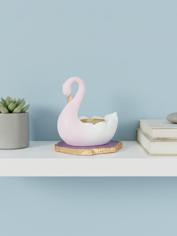Swan Shaped Tealight Candle Holder Agate Base Pink