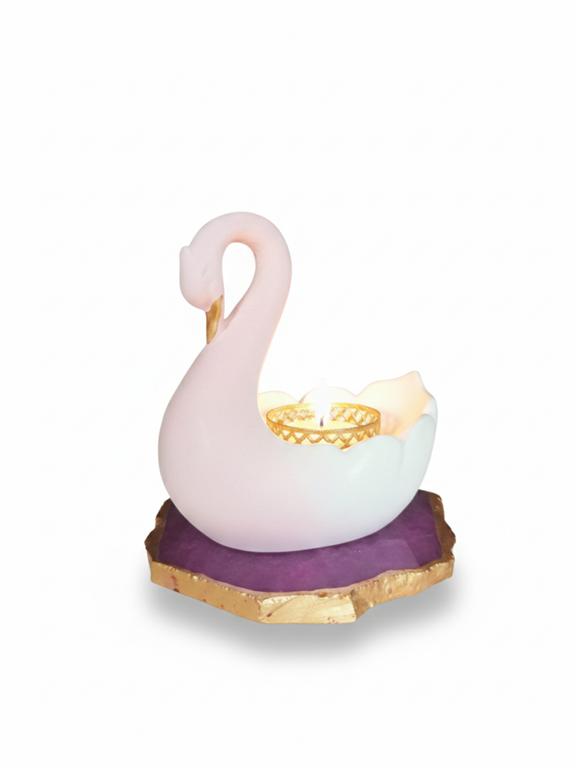 Swan Shaped Tealight Candle Holder Agate Base Pink
