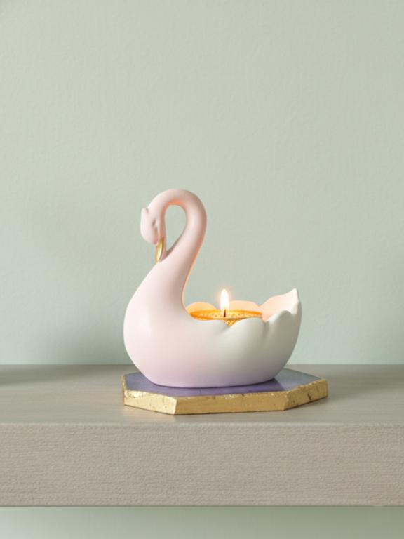 Swan Shaped Tealight Candle Holder Agate Base Purple