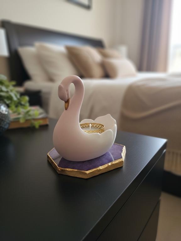 Swan Shaped Tealight Candle Holder Agate Base Purple