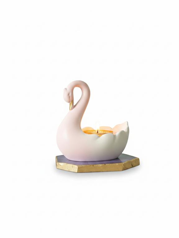 Swan Shaped Tealight Candle Holder Agate Base Purple
