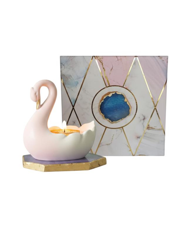 Swan Shaped Tealight Candle Holder Agate Base Purple
