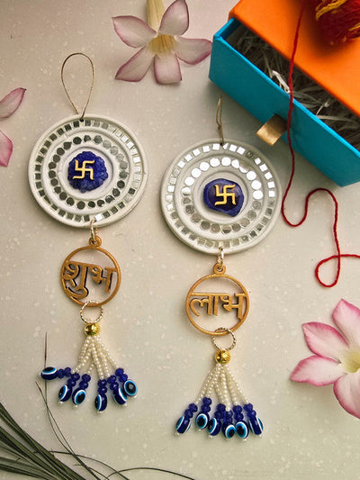 Door Hangings for Home Decoration - Blue Shubh Labh swastika