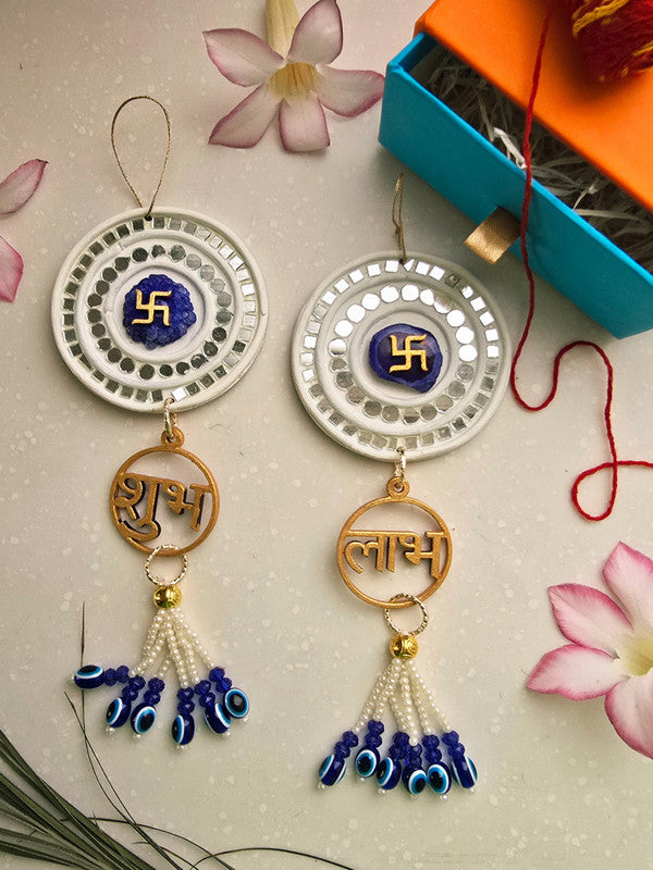 Door Hangings for Home Decoration - Blue Shubh Labh swastika