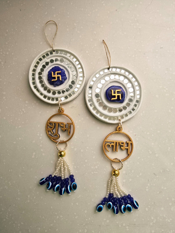Door Hangings for Home Decoration - Blue Shubh Labh swastika